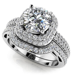 Modern Double Halo Bridal Set In 18K 14K Yellow Gold White Gold And Platinum