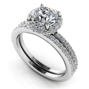 Enchanting Halo Diamond Engagement Set In Yellow White Gold Or Platinum