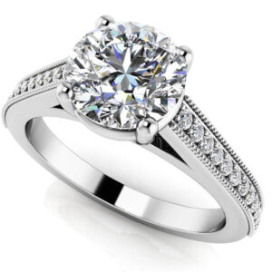 Milgrain Detailed Diamond Engagement Ring In Platinum Or Gold