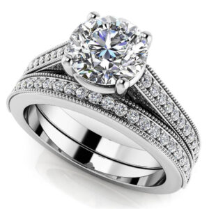 Milgrain Detailed Diamond Engagement Set In 14K 18K Yellow White Or Rose Gold