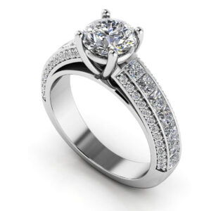 Round And Princess Cut Shank Engagement Ring In Platinum Or Gold