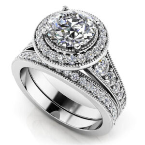 Glamorous Round Cut Halo Bridal Set In Platinum Or Gold