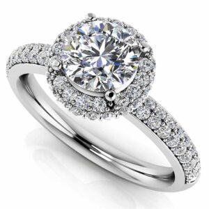 Double Row Diamond Halo Engagement Ring In White Yellow Gold Or Platinum