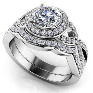 Woven Band Round Diamond Wedding Set In White Gold Yellow Gold Or Platinum