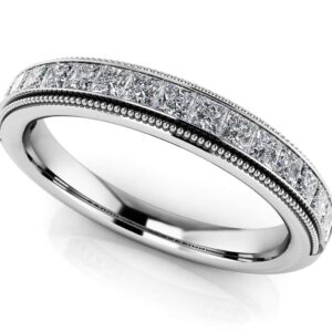 Princess Bride Milgrain Anniversary Band In 14K 18K White Yellow Or Rose Gold