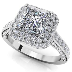 Princess Cut Diamond Double Frame Engagement Ring Available In Gold Or Platinum