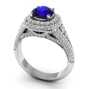 Double Halo Diamonds And Gem Anniversary Ring In Gold Or Platinum