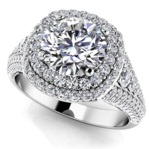 Deluxe Double Halo Diamond Engagement Ring In Platinum Or Gold