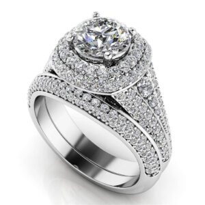 Deluxe Double Halo Diamond Bridal Set In White Gold Yellow Gold And Platinum