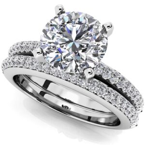 Two Rows Of Diamonds Bridal Set In White Yellow Or Rose Gold