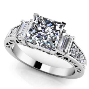 Princess And Baguette Diamond Engagement Ring In Yellow White Gold Or Platinum