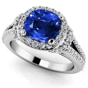 Split Shank Cushion Cut Gemstone Anniversary Ring In 14K 18K Or Platinum