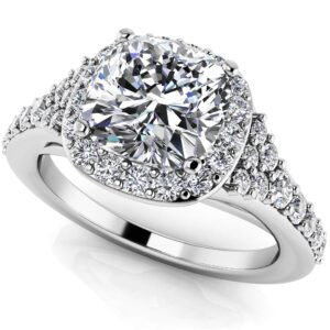 Single Halo Cushion Cut Engagement Ring In 14K 18K White Yellow Or Rose Gold