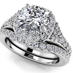 Single Halo Cushion Cut Bridal Set