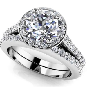 Heavenly Diamond Halo Bridal Set In White Yellow Gold Or Platinum