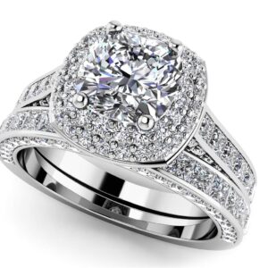 Journey Diamond Double Frame Bridal Set In 14K 18K White Yellow Gold Platinum