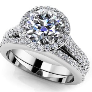 Radiant Round Diamond Halo Wedding Set Available In Gold Or Platinum