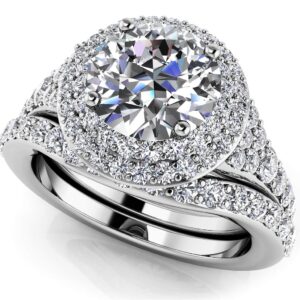 Fancy Double Halo Bridal Set In 18K 14K Yellow Gold White Gold And Platinum