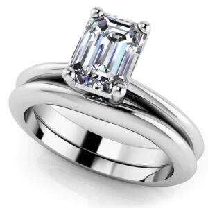Heart Felt Emerald Cut Bridal Set In White Yellow Or Rose Gold