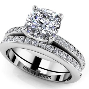 Lovely Cushion Cut Bridal Set Available In Platinum Or Gold