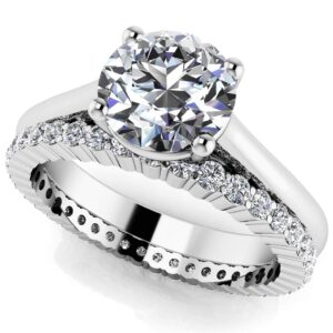 Round Diamond Cathedral Solitaire Eternity Set In 18K And 14K Gold