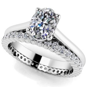Oval Diamond Cathedral Solitaire And Eternity Set In 14K 18K Or Platinum