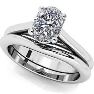Oval Diamond Cathedral Bridal Set In White Gold Yellow Gold And Platinum