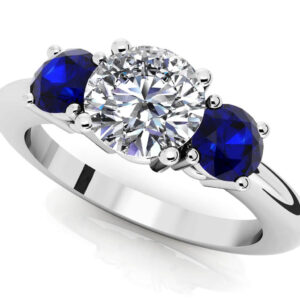 3 Stone Round Center Diamond And Gemstone Ring Available In Gold Or Platinum