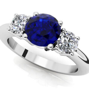 3 Stone Round Brilliant Cut Diamond And Gem Ring