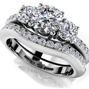 Romantic Dreams Three Stone Bridal Set In White Yellow Gold Or Platinum
