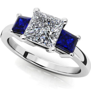 3 Stone Princess Gemstone Ring In Yellow White Gold Or Platinum