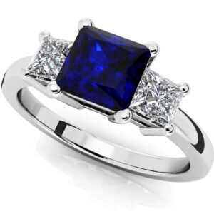 3 Stone Princess Diamond And Gem Ring In Yellow White Gold Or Platinum