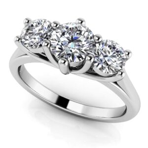 10 Prong Three Stone Diamond Engagment Ring In 14K 18K White Yellow Or Rose Gold