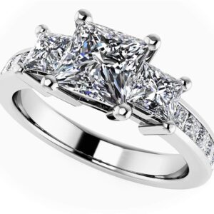 Three Stone Princess Cut Diamonds Engagement Ring