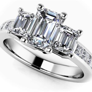 Three Stone Emerald Cut Diamonds Engagement Ring