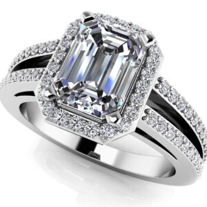 Split Shank Emerald Cut Diamond Ring In Platinum 18K Or 14K Gold