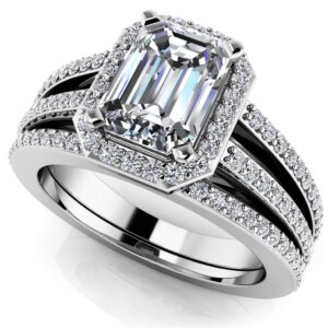Split Shank Emerald Cut Wedding Set In Gold Or Platinum