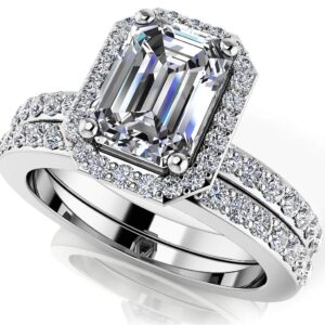 Elegant Grace Emerald Cut Bridal Set In Gold Or Platinum