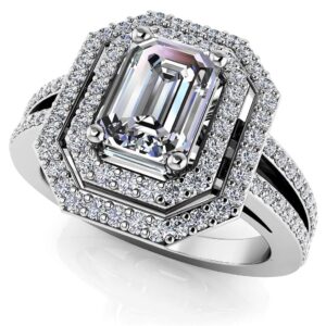 Modern Emerald Cut Double Halo Ring