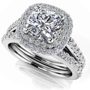 Elegant Double Halo Cushion Cut Bridal Set In Gold Or Platinum