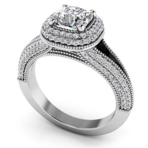Milgrain Cushion Cut Halo Ring