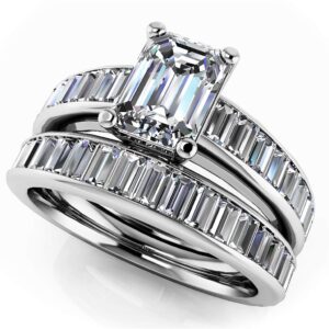 Brilliant Fire Emerald Cut Bridal Set In Yellow White Gold Or Platinum