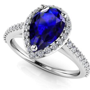 Pear Gemstone and Halo Diamonds Engagement Ring