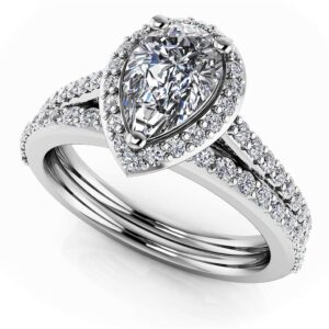 Romantic Pear Shaped Halo Diamonds Bridal Set