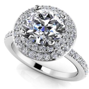Luxurious Double Halo Diamond Engagement Ring In Yellow White Gold Or Platinum