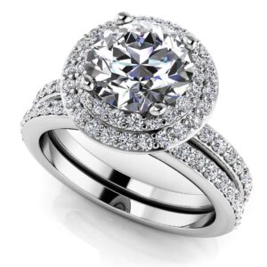 Brilliant Double Halo Diamond Bridal Set In 14K 18K Or Platinum