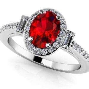 Oval With Baguettes Gemstone Engagement Ring