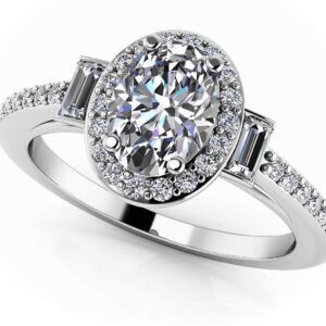 Luxurious Oval And Baguette Halo Diamond Ring