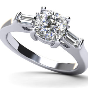 Three Stone Cushion And Baguette Engagement Ring