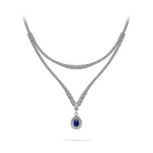 Teardrop Gemstone Pendant 2 Row 4 Prong Necklace In White Yellow Gold Or Platinum